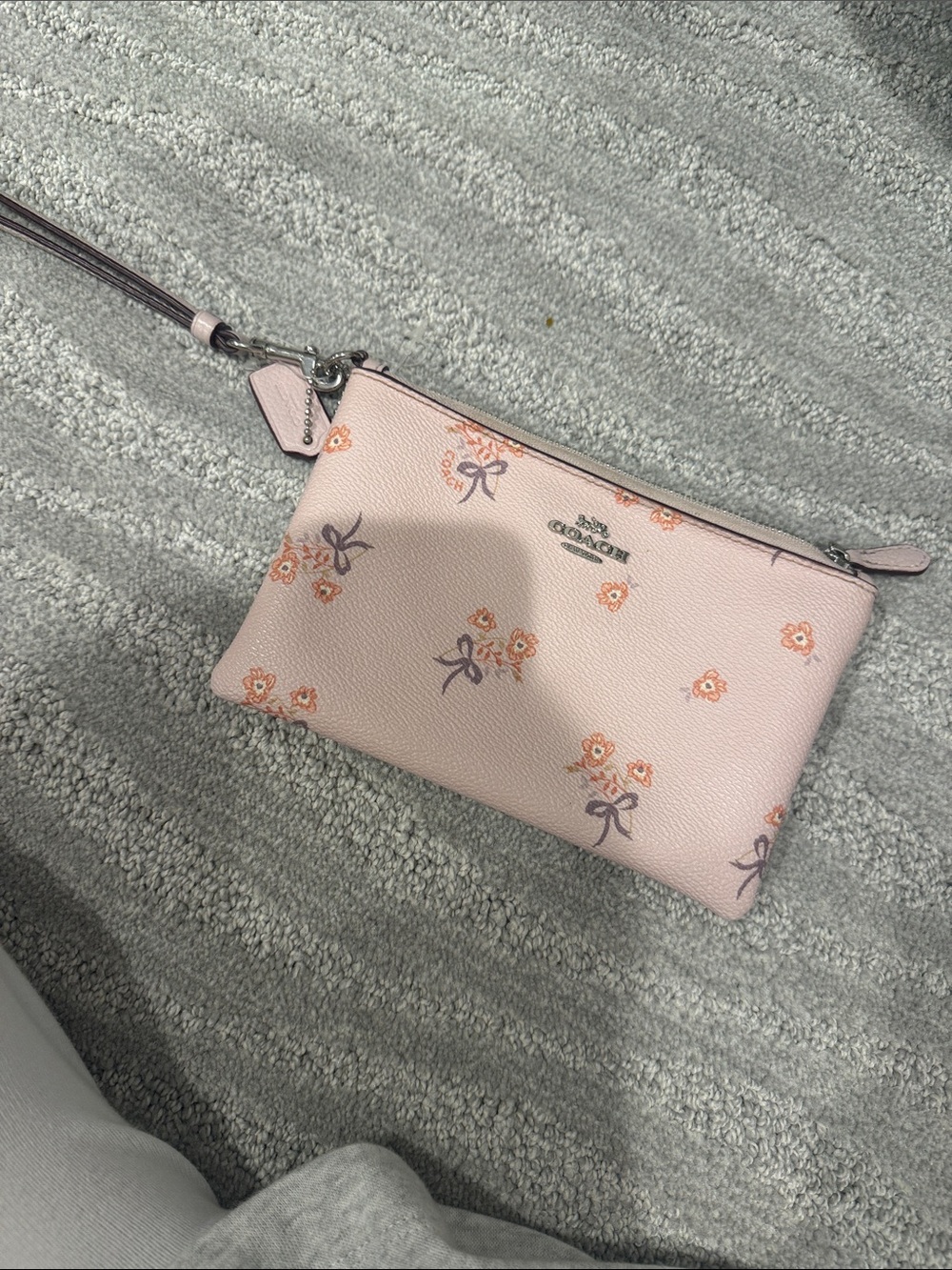 Coach Pale Pink Floral Wristlet Clutch